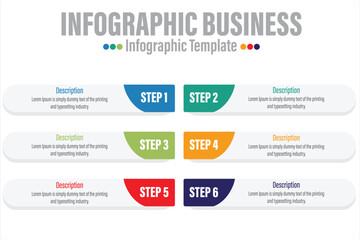 Infographic design template with numbers Six 6 Steps, Six 6 option for Presentation infographic, Timeline infographics, steps or processes. Vector illustration.