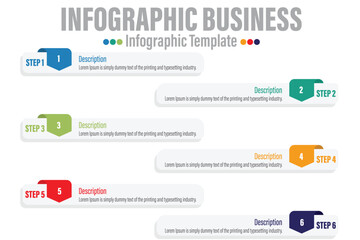 Fototapeta na wymiar Infographic design template with numbers Six 6 Steps, Six 6 option for Presentation infographic, Timeline infographics, steps or processes. Vector illustration.