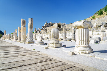 Awesome view of columns in Ephesus (Efes) at Turkey