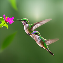 Fototapeta premium hummingbird flying next to beautiful flower - AI Generated