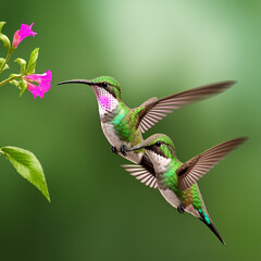 hummingbird  flying next to beautiful flower - AI Generated