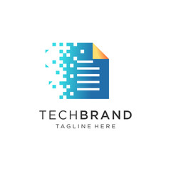 Document with tech logo design concept creative vector icon template, digital documents, data storage, hosting, etc