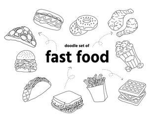 Doodle set of fast food vector sketch illustration 