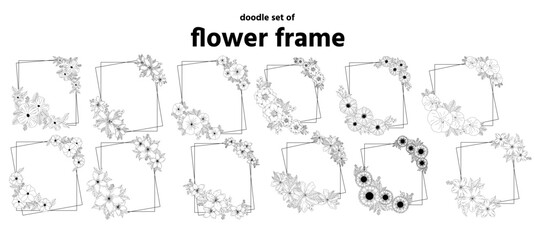 Doodle set of flower frame vector sketch illustration 