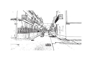 Fototapeta premium Building view with landmark of Ragusa is the city in Italy. Hand drawn sketch illustration in vector.