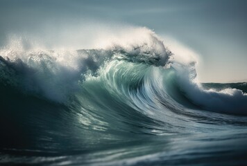 Beautiful deep blue tube wave in the Ocean. Close up sea wave background. Summer holiday concept. Generative Ai