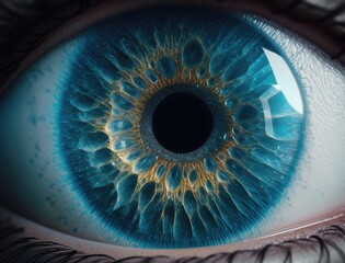 perfect blue eye macro in a sterile environment and perfect vision, concept, the vision of the future and healthy life concept. view precise and straight to the target. Generative AI