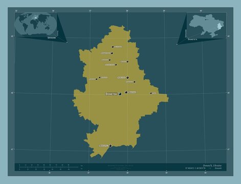Donets'k, Ukraine. Solid. Labelled points of cities