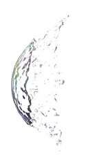 カラフル水しぶき。球体にあたって飛び散る水のイメージ素材。カバー、ガード、保護のイメージ。（PNG）