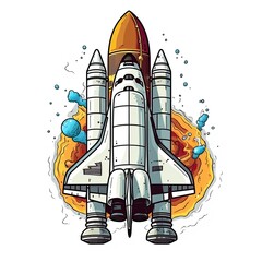 Cartoon rocket space ship take off, isolated vector illustration. spaceship icon logo. Generative Ai.