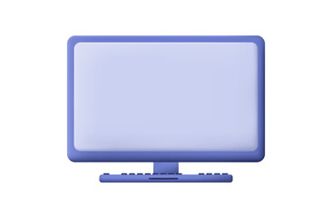 Computer screen icon 3d. Monitor with keyboard, modern equipment. Desktop, open browser. PC, a technological device for transmitting digital data on the Internet, a new gadget, a display. Vector 3d.