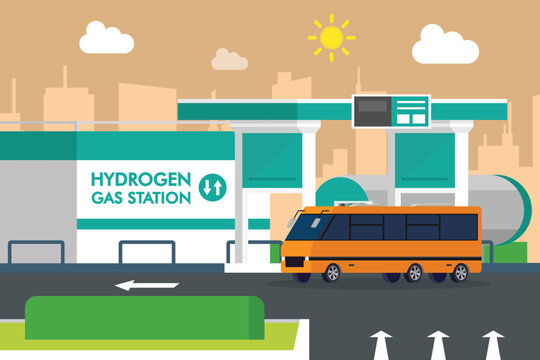 Hydrogen energy gas station 2d vector illustration concept for banner, website, illustration, landing page, flyer, etc.