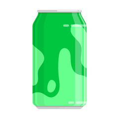 Aluminum can for soft lemon and lime drink. Storing cocktails and soda in jar. Cold drinks in hot summer weather. Flat cartoon vector isolated on white background