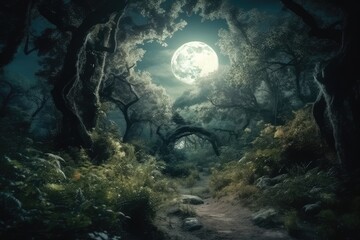 Obraz na płótnie Canvas Majestic Moonbeams: A Nighttime Journey Through the Enchanted Forest 21