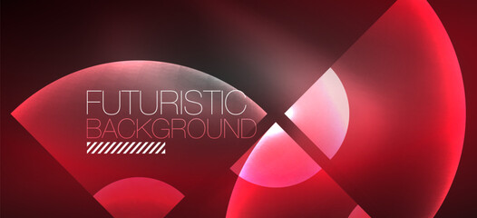 Abstract background with neon glowing light effects. Round shapes, triangles and circles. Wallpaper for concept of AI technology, blockchain, communication, 5G, science, business and technology