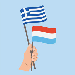 Flags of Greece and Luxembourg, Hand Holding flags