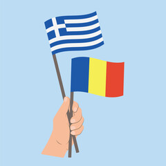 Flags of Greece and Romania, Hand Holding flags