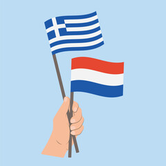 Flags of Greece and the Netherlands, Hand Holding flags