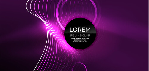 Neon lines and waves abstract background. Techno glowing neon shapes vector illustration for wallpaper, banner, background, landing page, wall art, invitation, prints, posters