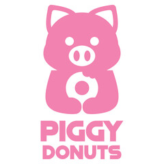 Modern vector flat design simple minimalist logo template of cute pig donut cartoon head vector for brand, emblem, label, badge. Isolated on white background.