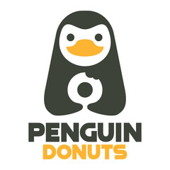 Modern mascot flat design simple minimalist cute penguin donut logo icon design template vector with modern illustration concept style for cafe, bakery shop, restaurant, badge, emblem and label