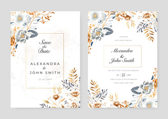 White orchid flower floral beautiful hand drawn wedding invitation card