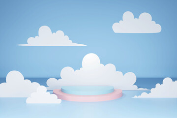 blue sky with clouds podium 3d