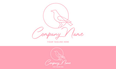 Pink Color Luxury Bird Line Art Logo Design