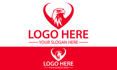 Red Color Falcon Eagle Bird Love Care Logo Design