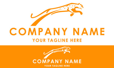 Orange Color Fast Abstract Jumping Cheetah Logo Design