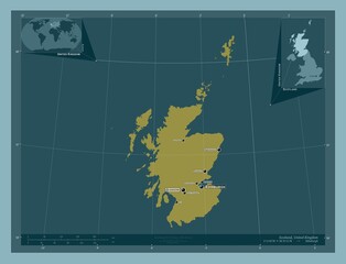 Scotland, United Kingdom. Solid. Labelled points of cities