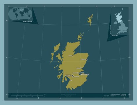 Scotland, United Kingdom. Solid. Labelled points of cities