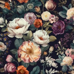 Seamless watercolor floral pattern - pink blush flowers elements, green leaves branches for wrappers,  postcards, greeting cards, wedding invites, romantic events. Generative Ai.