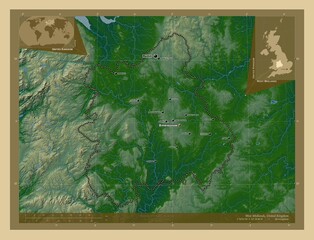 West Midlands, United Kingdom. Physical. Labelled points of cities