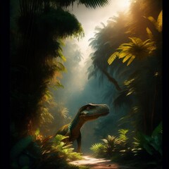 tropical island with dinosaur, Generative AI