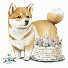 How to Celebrate Your Shiba Puppy's Birthday with a Cute Cake (ai generated)
