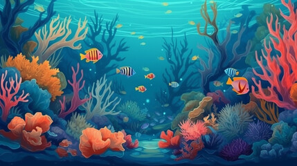 Fototapeta na wymiar underwater and fishes background, vector