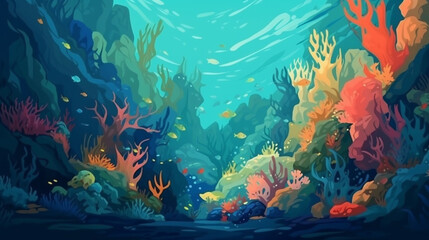Obraz na płótnie Canvas underwater and fishes background, vector Generative AI