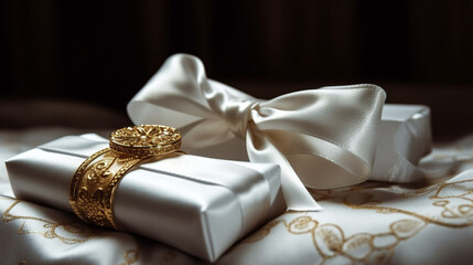 Golden gifts with a white