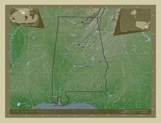 Alabama, United States of America. Wiki. Labelled points of cities