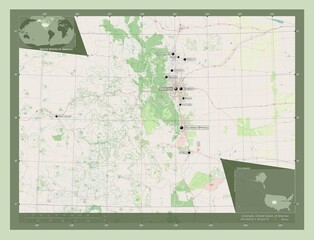 Colorado, United States of America. OSM. Labelled points of cities