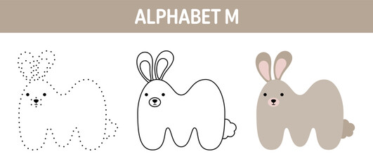 Alphabet M tracing and coloring worksheet for kids