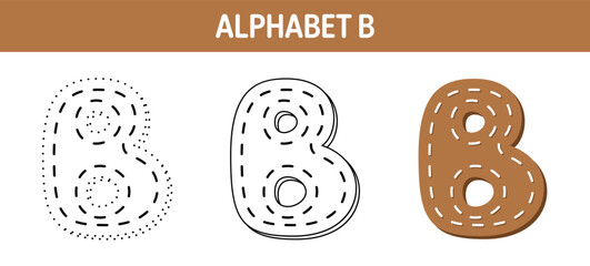 Alphabet B tracing and coloring worksheet for kids