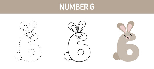 Number 6 tracing and coloring worksheet for kids