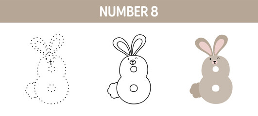Number 8 tracing and coloring worksheet for kids