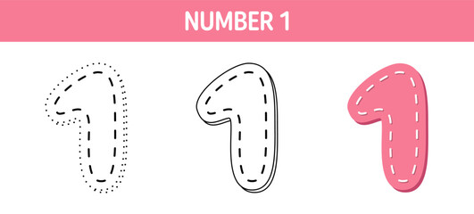 Number 1 tracing and coloring worksheet for kids
