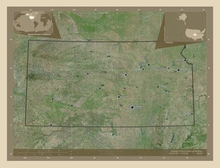 Kansas, United States of America. High-res satellite. Labelled points of cities - obrazy, fototapety, plakaty