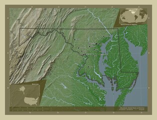 Maryland, United States of America. Wiki. Labelled points of cities