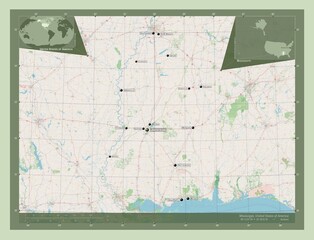 Mississippi, United States of America. OSM. Labelled points of cities