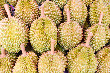 Close-up durian group for sale in a market